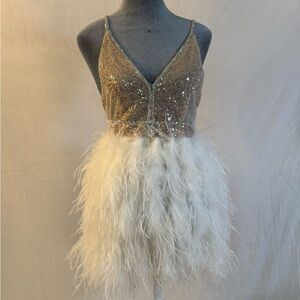 Sheer Sequin and Feather Party Dress